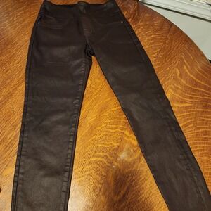 Rock & Republic Size 8 Denim  RX Slimming Denim "Fever" Brown Faux-Leather Look